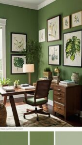 Botanical wallpaper, Living wall decor, Green office design, Indoor plant decoration, Botanical-themed workspace