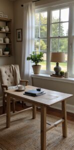 Farmhouse office decor, Home office design, DIY office makeover, Rustic office furniture, Country home office