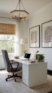 white office design, minimalist office decor, modern office interiors, clean workplace layout, elegant office furniture