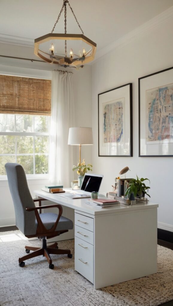 white office design, minimalist office decor, modern office interiors, clean workplace layout, elegant office furniture