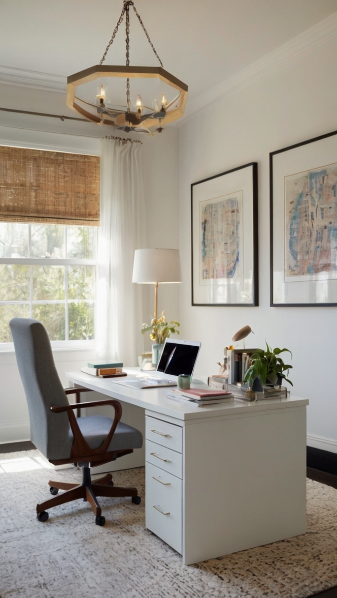white office design, minimalist office decor, modern office interiors, clean workplace layout, elegant office furniture