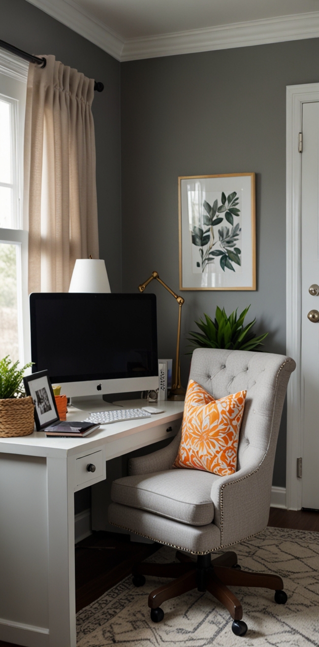 modern home office, interior design, room decor, elegant workspace, minimalist office