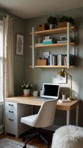 small home office, home office design, tiny space, unique design, space-saving office