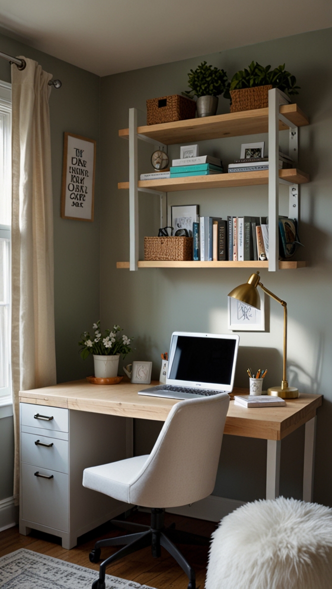 small home office, home office design, tiny space, unique design, space-saving office