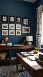 Home office decor, Cadet blue paint, Moody home office, Interior design ideas, Wall painting techniques