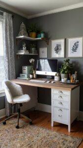 Refresh Workspace, Escape Gray Walls, Office Makeover, Home Office Design, Neutral Color Palette
