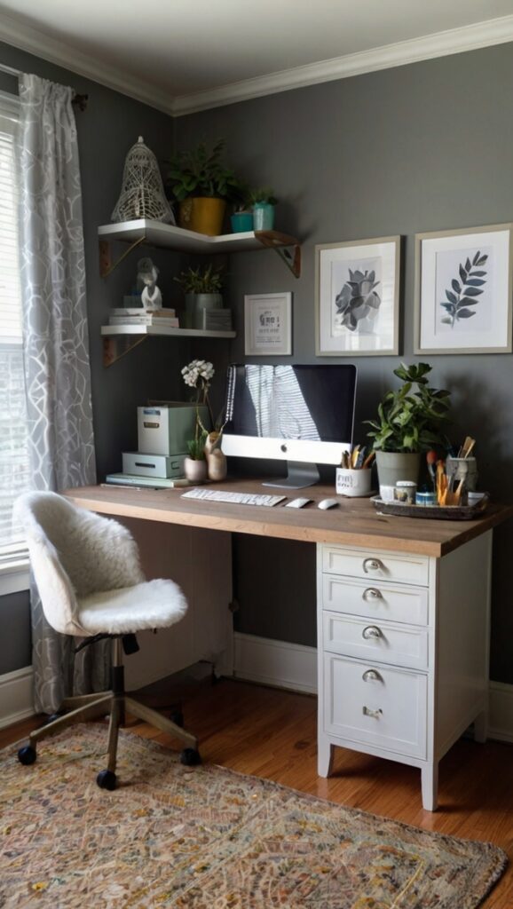 Refresh Workspace, Escape Gray Walls, Office Makeover, Home Office Design, Neutral Color Palette