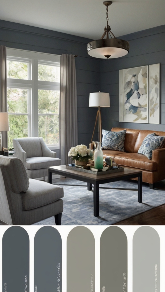 Grays Harbor Paint, Office Color Palette, Interior Design Scheme, Anchor Gray Wall, Professional Office Decor