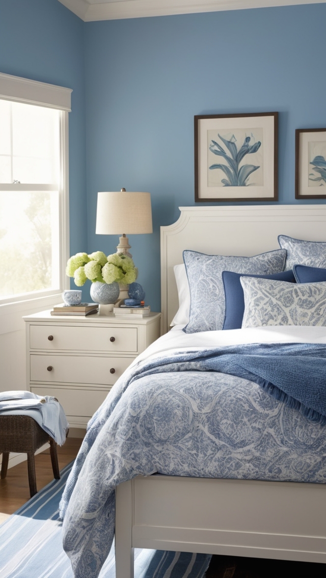 blue and white bedroom decor, elegant bedroom furniture, luxury bedroom design, stylish bedroom accessories, classic bedroom interior