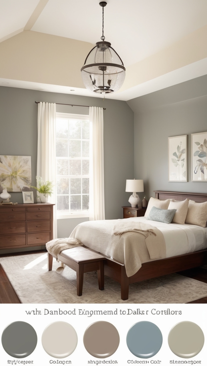 Dark wood furniture, solid wood bed, antique wooden dresser, rustic wood nightstand, wooden canopy bed