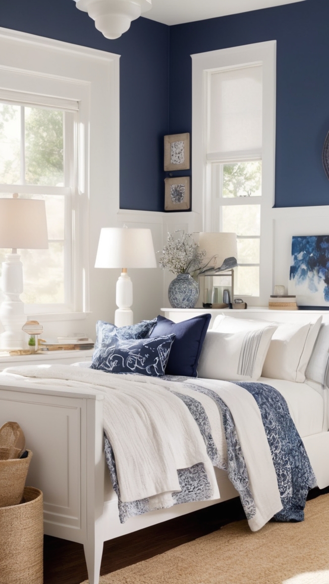 Navy blue bedroom decor, Navy blue bedroom sets, Navy blue furniture bedroom, Navy blue bedroom design, Navy blue and white bedroom