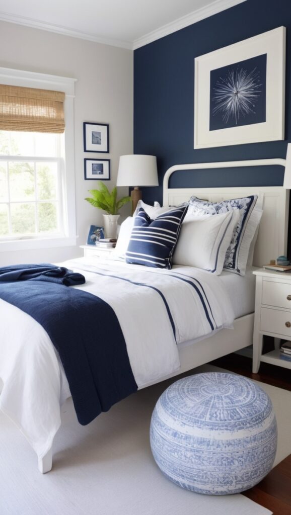 Navy blue bedroom decor, Navy blue bedroom sets, Navy blue furniture bedroom, Navy blue bedroom design, Navy blue and white bedroom
