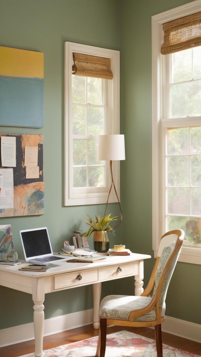 eclectic home office decor, cozy workspace design, modern office furniture, bohemian office space, chic home office ideas 