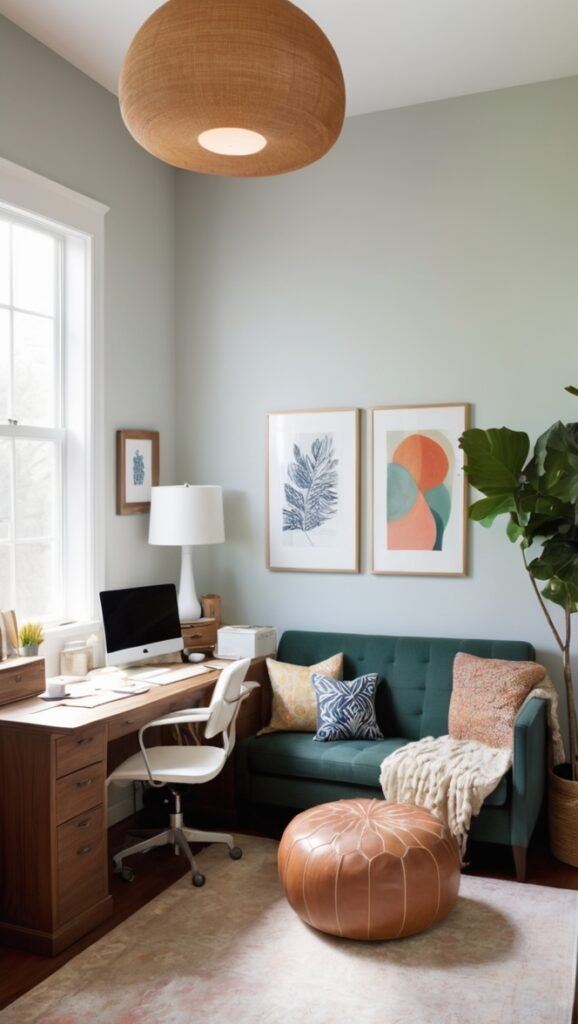 cozy home office design, home office setup, comfortable home office, home office decor, home office furniture