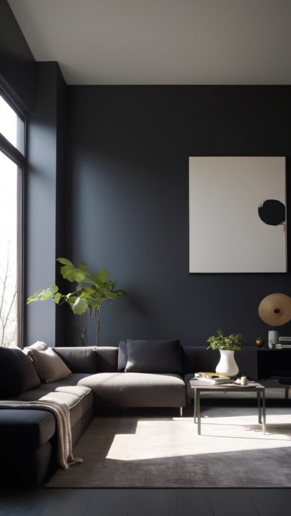 modern minimalist interior design, dark wallpaper designs, contemporary black furniture, monochromatic home decor, sleek room accessories