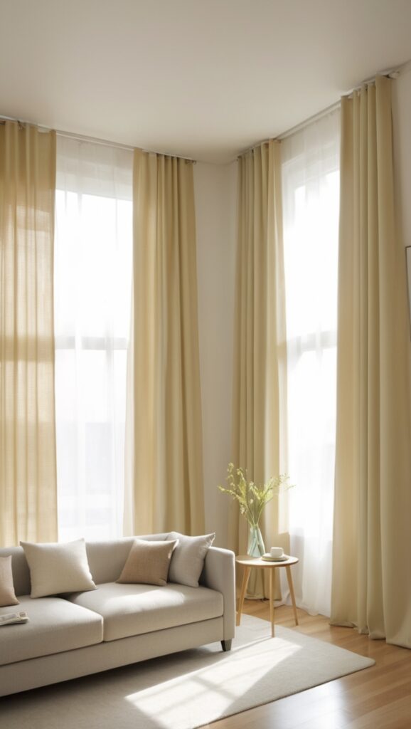 minimalist curtains, modern living room, designer curtains, luxury home decor, stylish window treatments