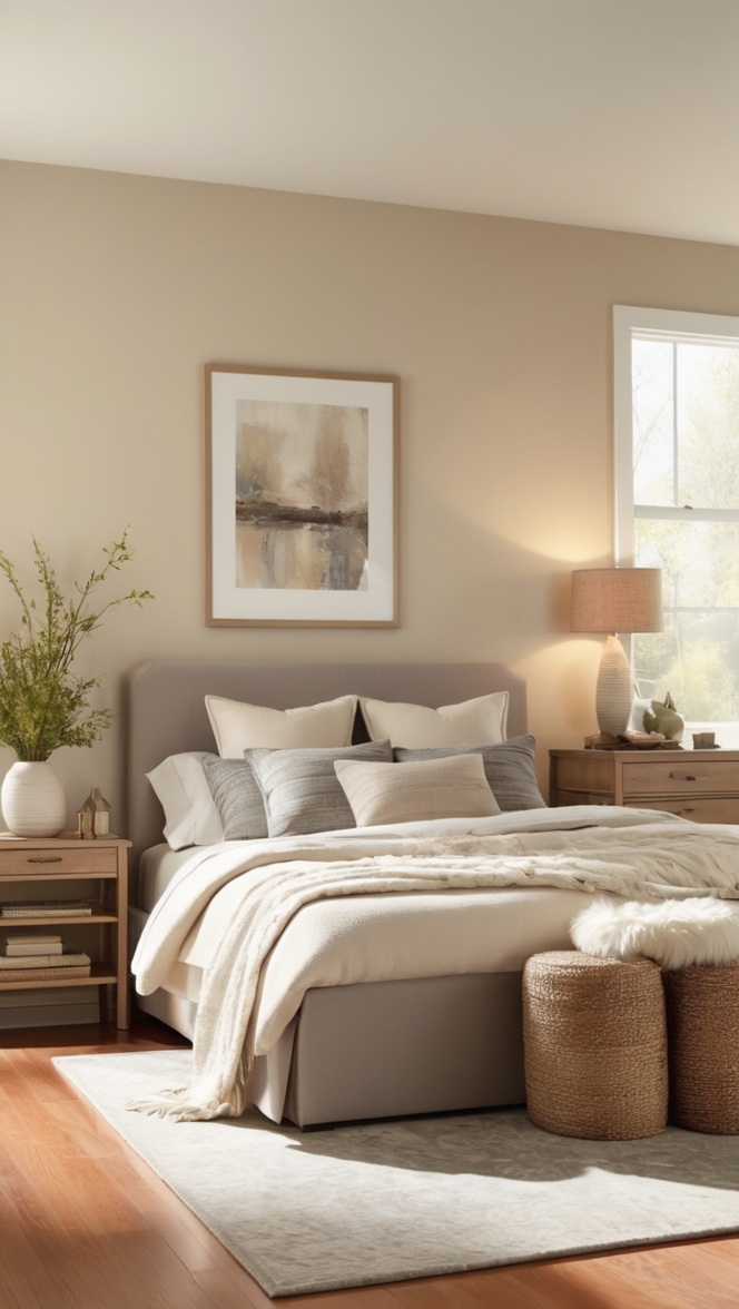 modern bedroom design, cozy bedroom decor, neutral bedroom ideas, modern neutral colors, cozy bedroom furniture