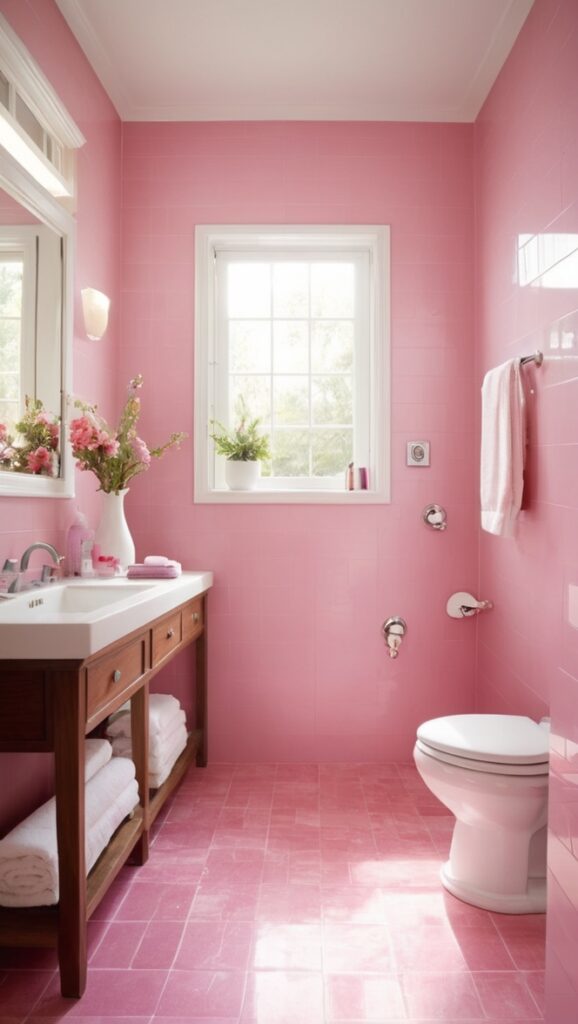 pink bathroom tiles, pink tile backsplash, pink shower wall tiles, pink mosaic tile, pink ceramic bathroom tiles