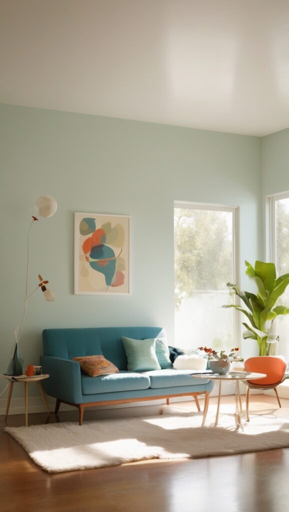 retro minimalist decor, retro living room design, minimalist home decor, vintage living room ideas, mid-century modern living room