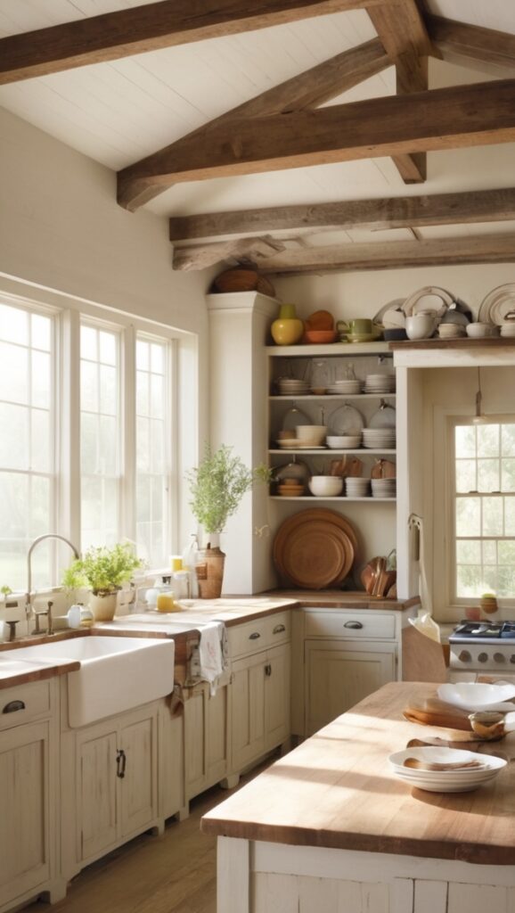 rustic kitchen design, farmhouse style decor, vintage country kitchen, rustic wood cabinets, antique farmhouse sink