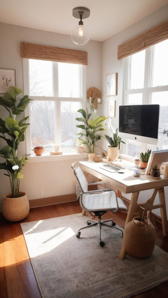 work from home setup, cozy home office, remote work setup, home office decor, comfortable home workspace