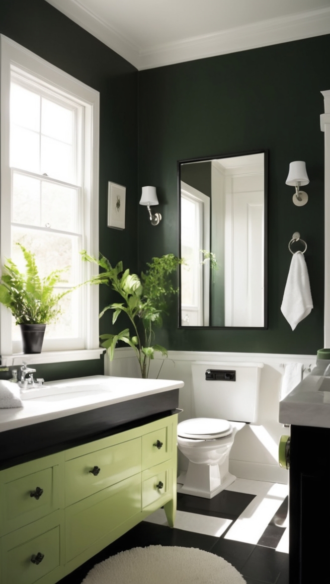 bathroom fixtures, black hardware, green tiles, modern bathroom design, luxury bathroom decor 