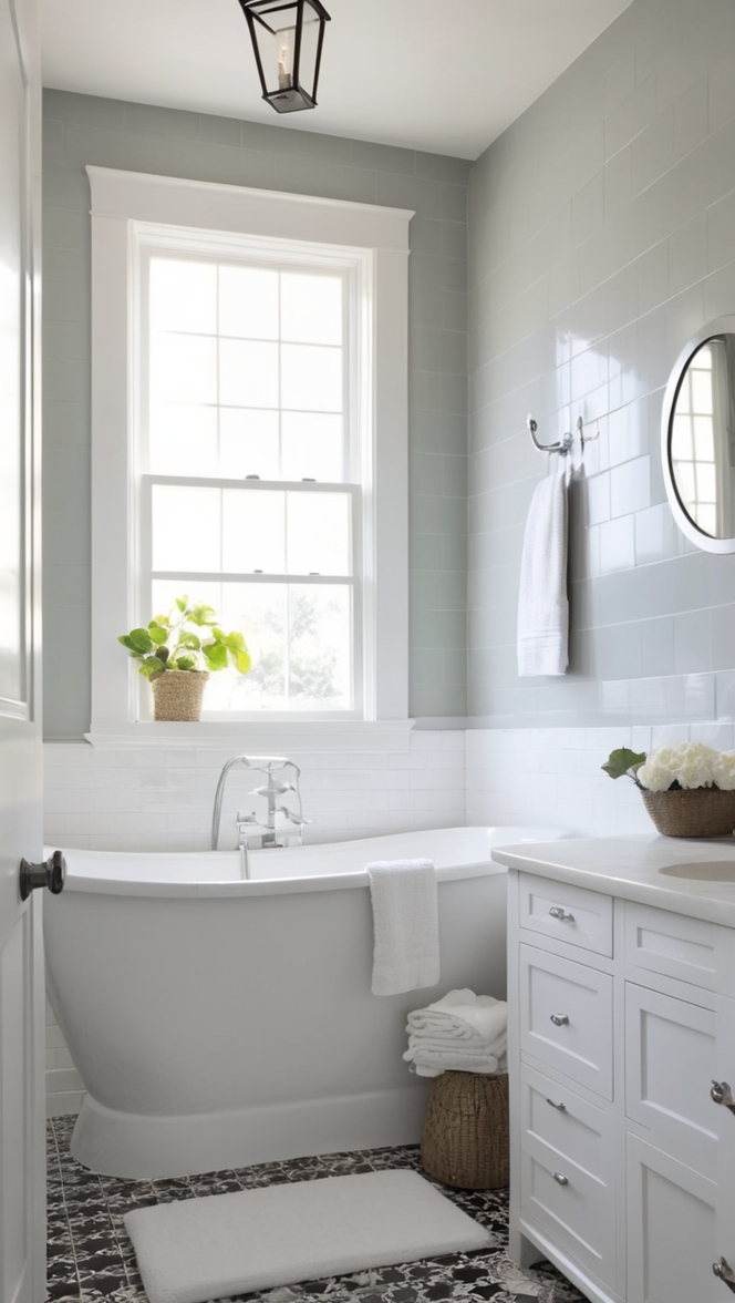 black and white bathroom tiles, black floor tiles, white wall tiles, bathroom tile ideas, monochrome tiles