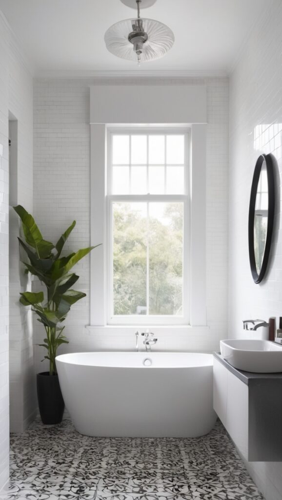 black and white bathroom tiles, black floor tiles, white wall tiles, bathroom tile ideas, monochrome tiles