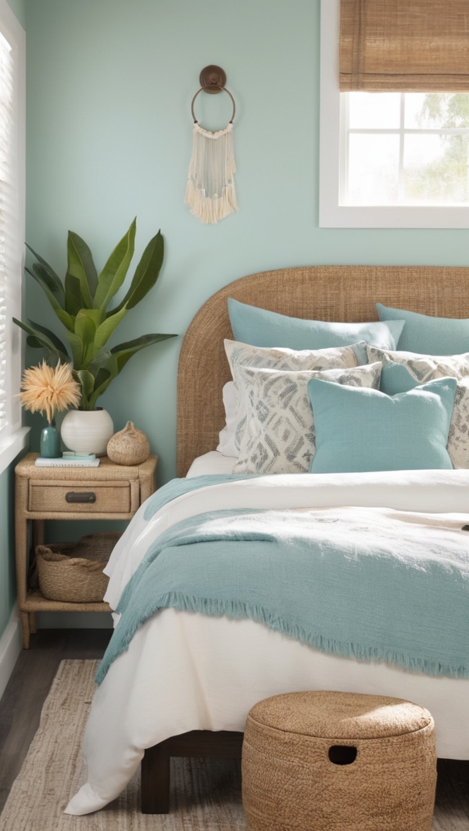 boho bedroom decor, coastal decor, boho style furniture, coastal bedroom ideas, boho coastal design
