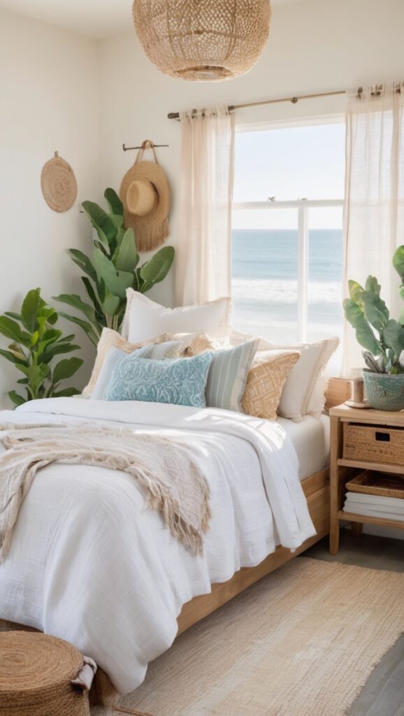 boho bedroom decor, coastal decor, boho style furniture, coastal bedroom ideas, boho coastal design