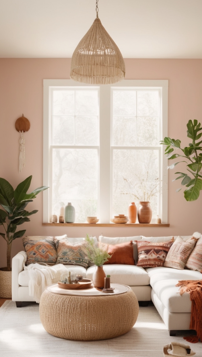 boho chic decor, modern bohemian living room, minimalist boho design, boho style interior, bohemian home decor