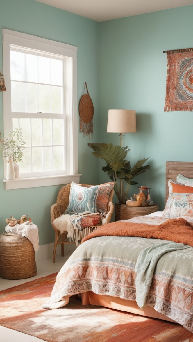 boho chic decor, bohemian bedroom design, modern boho furniture, luxury boho bedding, boho style rugs