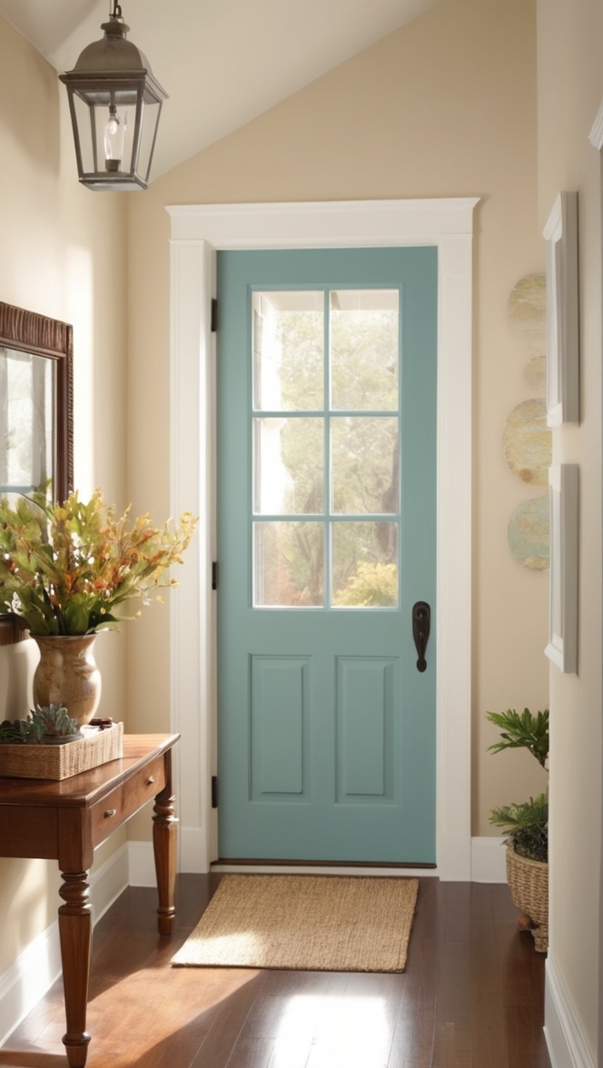 cozy front porch, inviting entryway, warm home welcome, charming door decor, welcoming hallway