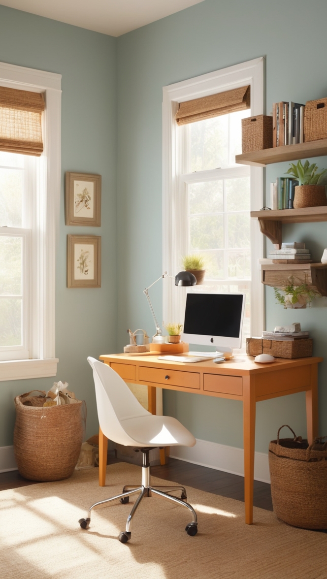 cozy home office space, small office design, compact home office, work from home setup, comfortable office decor