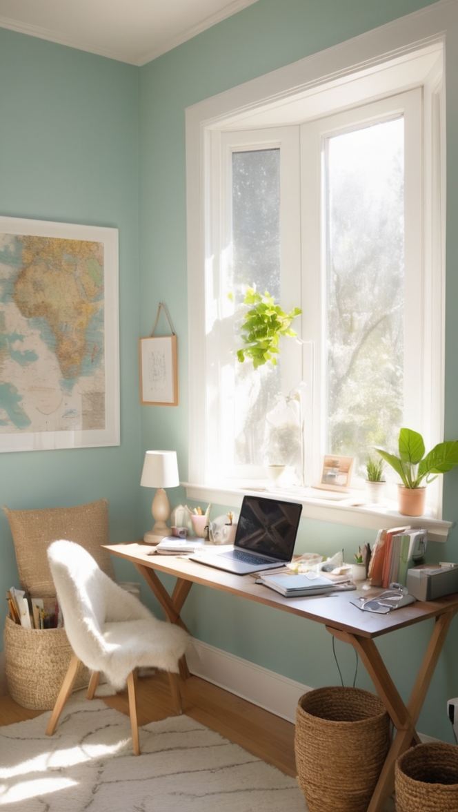 cozy home office space, small office design, compact home office, work from home setup, comfortable office decor 
