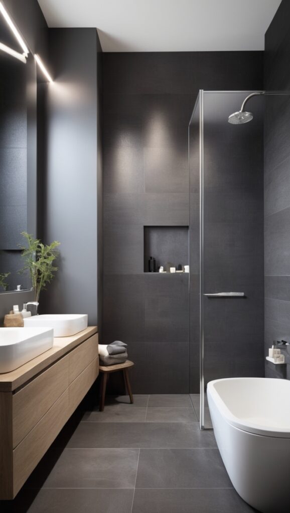 dark grey floor tiles, dark grey wall tiles, dark grey porcelain tiles, dark grey ceramic tiles, dark grey mosaic tiles
