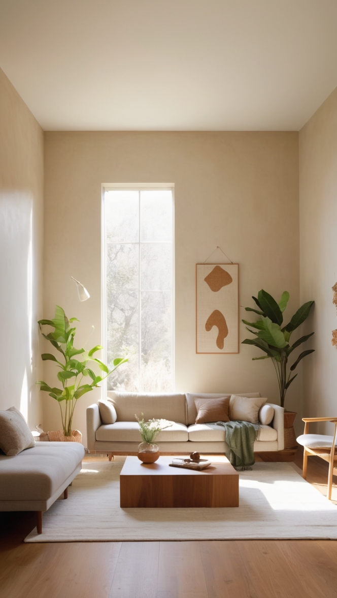 minimalist home decor, earthy tones, modern minimalist design, Scandinavian interior, natural textures 