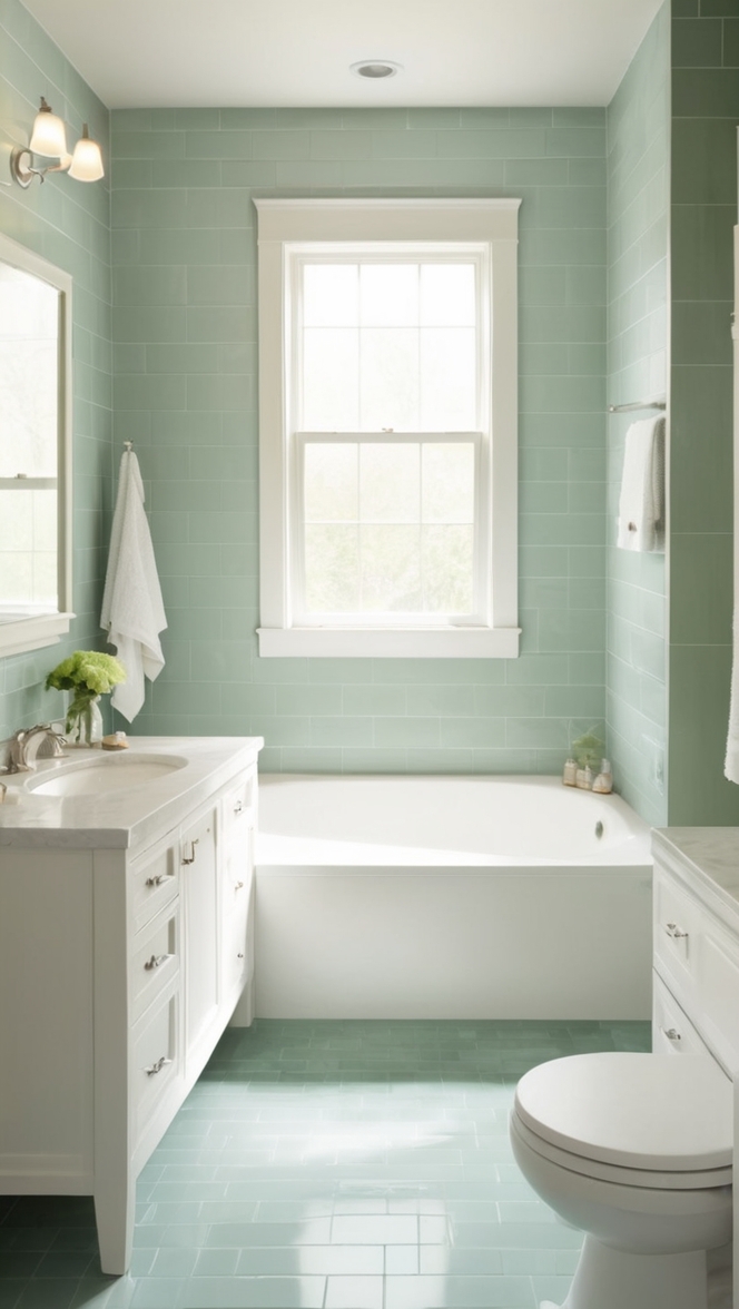 green tiles, bathroom renovation, tile design, eco-friendly tiles, luxury bathroom