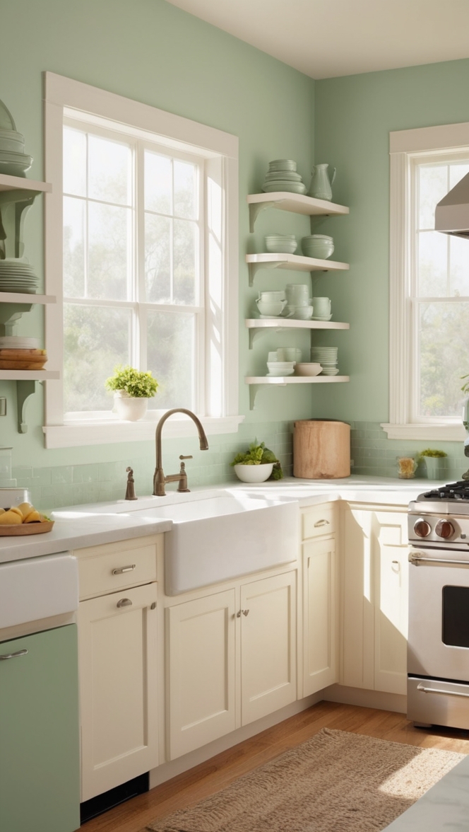 green kitchen design, farmhouse kitchen decor, vintage farmhouse kitchen, rustic green kitchen, country farmhouse kitchen