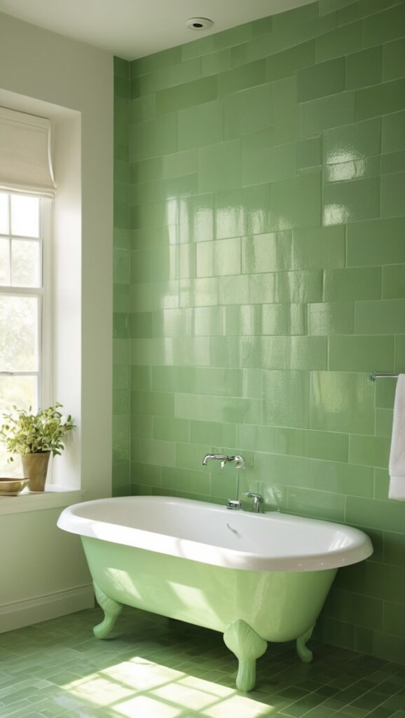 green bathroom tiles, bathroom tile ideas, green tile flooring, bathroom tile design, best bathroom tiles