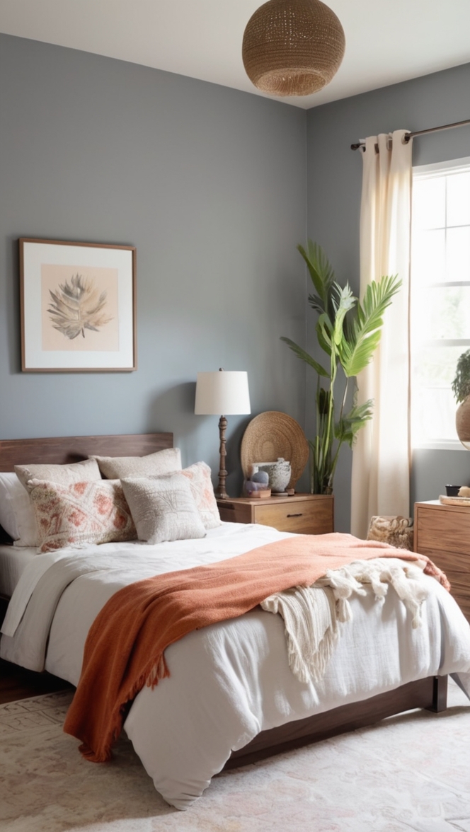 boho room decor, boho chic bedding, bohemian bedroom furniture, gray bedding set, boho bed frame