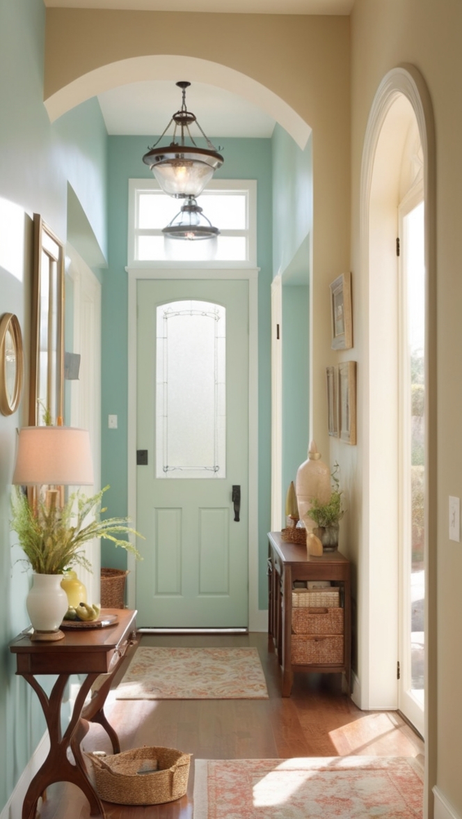 home decoration ideas, stylish entryway decor, elegant entryway design, modern hallway decor, chic foyer decoration