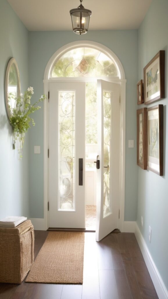 home decoration ideas, stylish entryway decor, elegant entryway design, modern hallway decor, chic foyer decoration