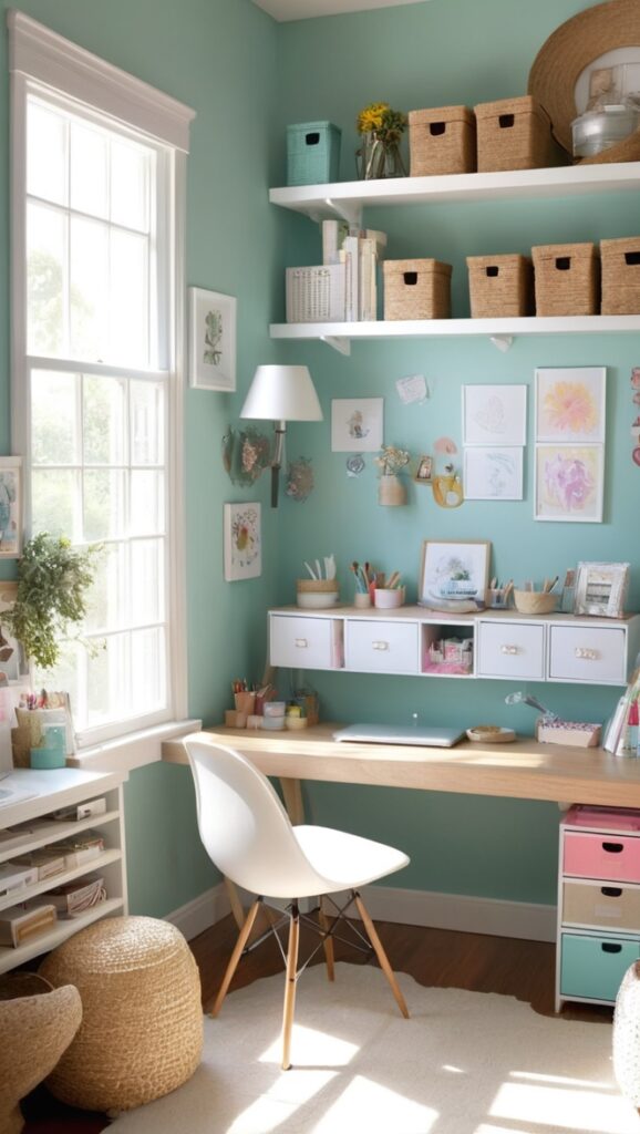 home office organization, craft room storage ideas, DIY home office decor, home office design inspiration, craft room furniture