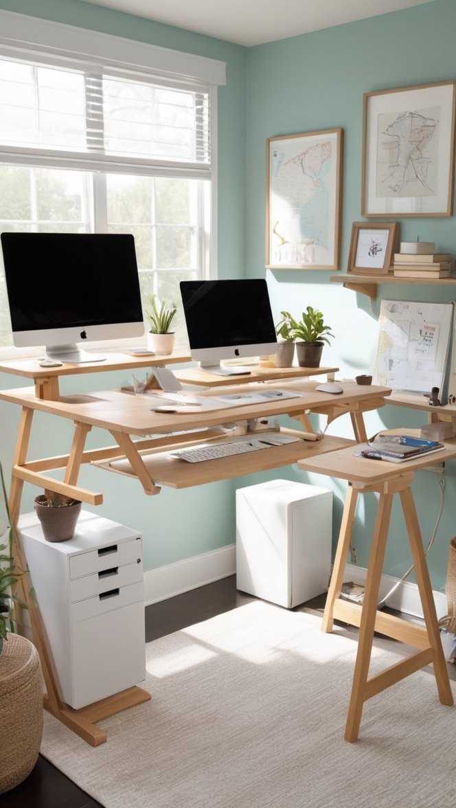 home office workstation, ergonomic office furniture, adjustable standing desk, workspace organization, office desk accessories