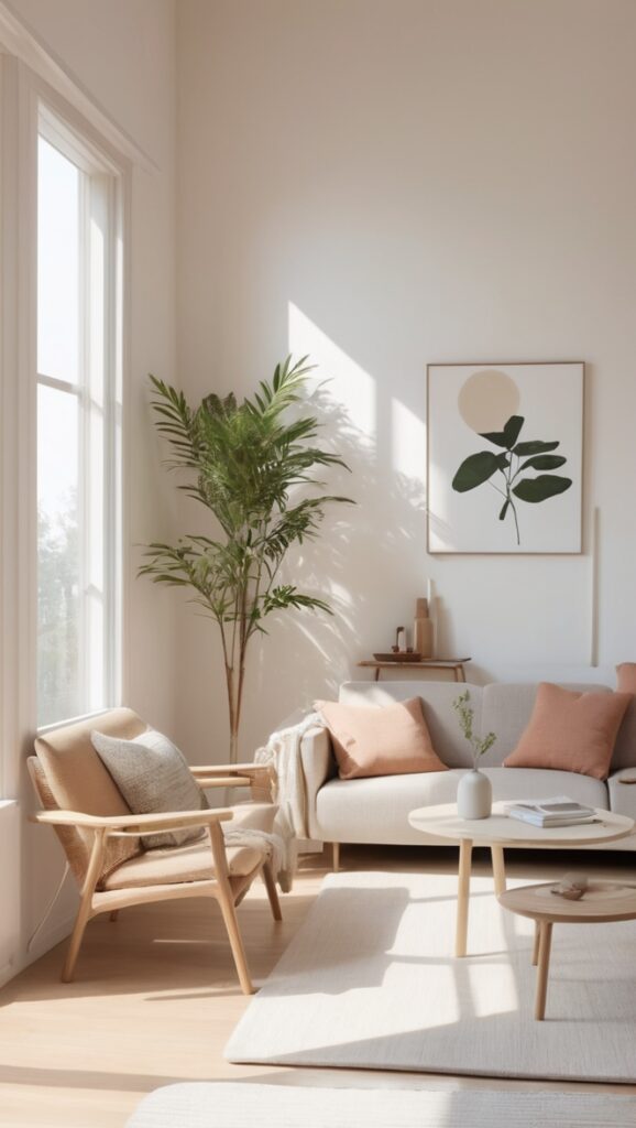 japandi decor, japandi furniture, minimalist home styling, zen interior design, neutral color schemes