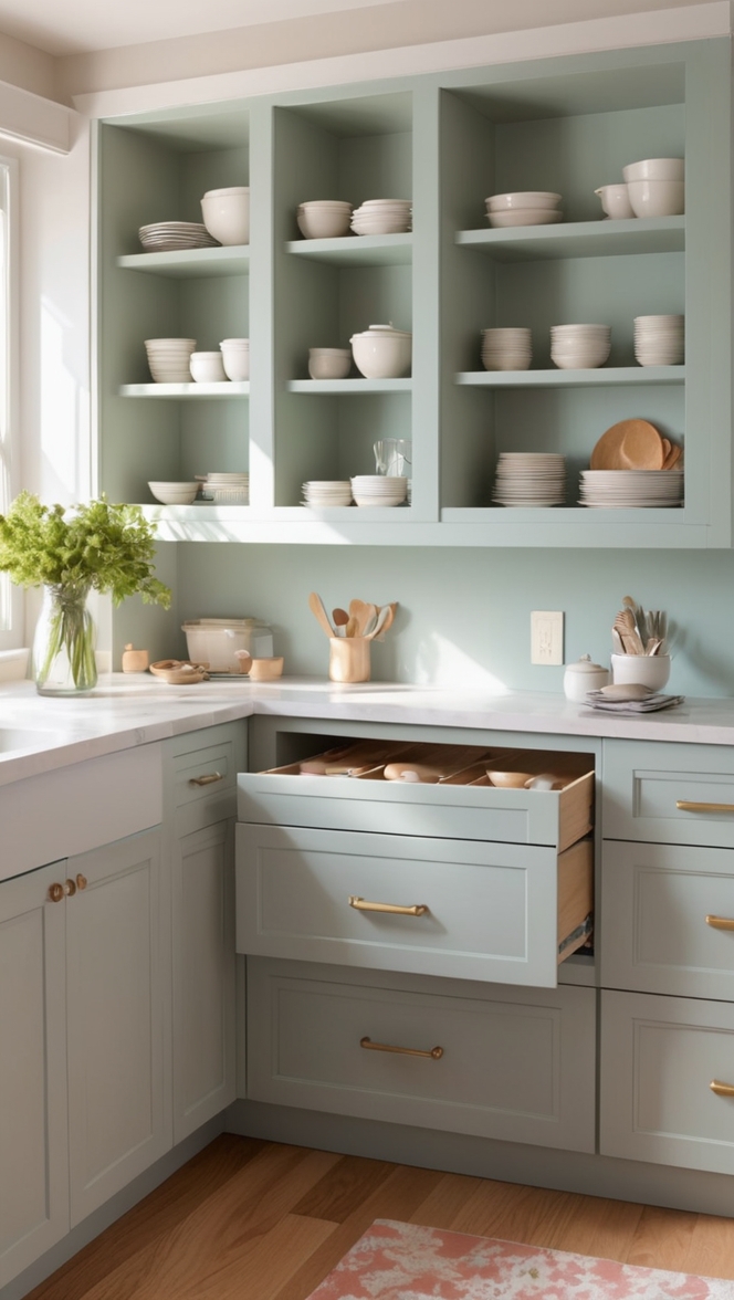 drawer organization, kitchen storage solutions, utensil organization, spice drawer organization, cabinet organization