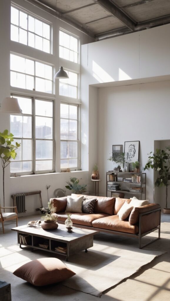 minimalist living room decor, industrial style living room, modern industrial living room, minimalist industrial furniture, industrial chic living room