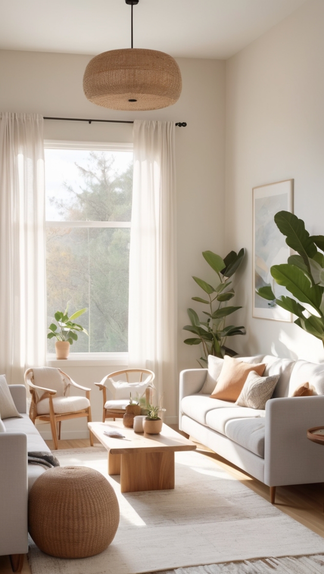 japandi interior design, modern minimalist living room, scandinavian inspired decor, contemporary japanese style, simple aesthetic design