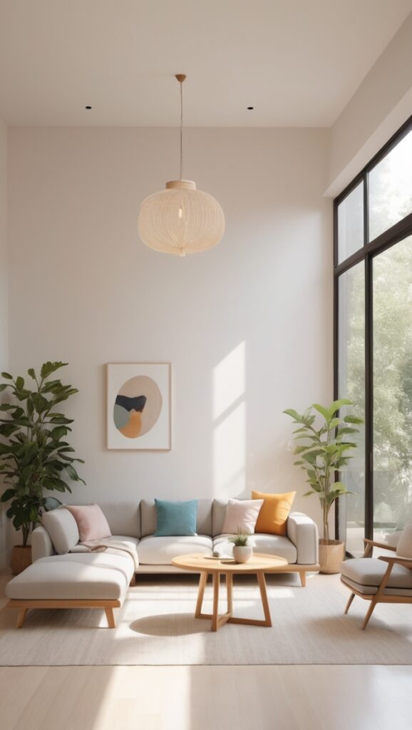 japandi interior design, modern minimalist living room, scandinavian inspired decor, contemporary japanese style, simple aesthetic design